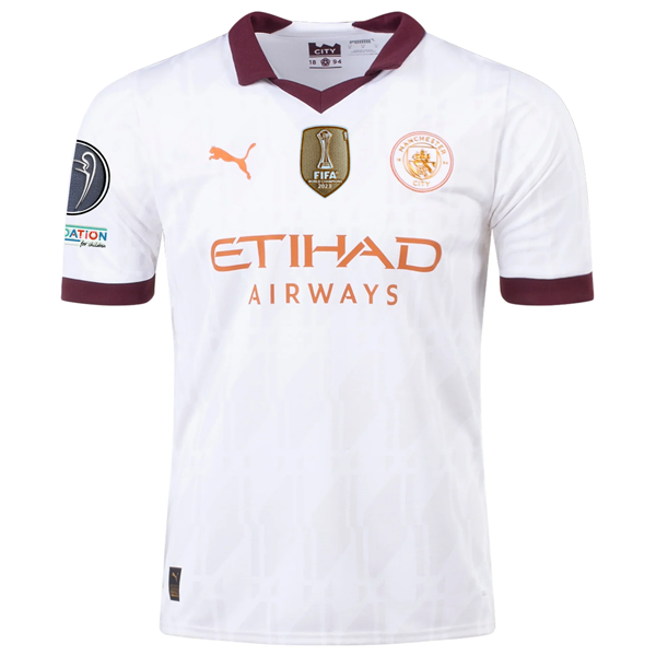 Puma Manchester City Authentic Bernardo Silva Away Jersey w/ Champions League + Club World Cup Patches 23/24 (Puma White/Aubergine)