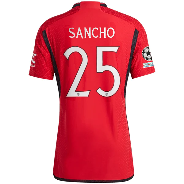 adidas Manchester United Authentic Jadon Sancho Home Jersey 23/24 w/ Champions League Patches (Team College Red)