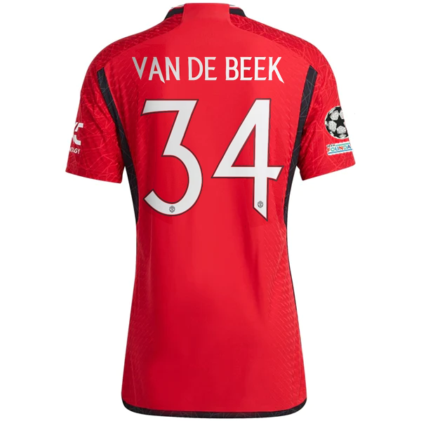 adidas Manchester United Authentic Donny van de Beek Home Jersey 23/24 w/ Champions League Patches (Team College Red)