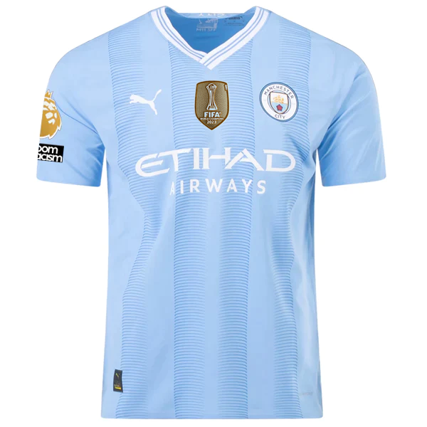 Puma Manchester City Authentic Jack Grealish Home Jersey w/ EPL + No Room For Racism + Club World Cup Patches 23/24 (Team Light Blue/Puma White)