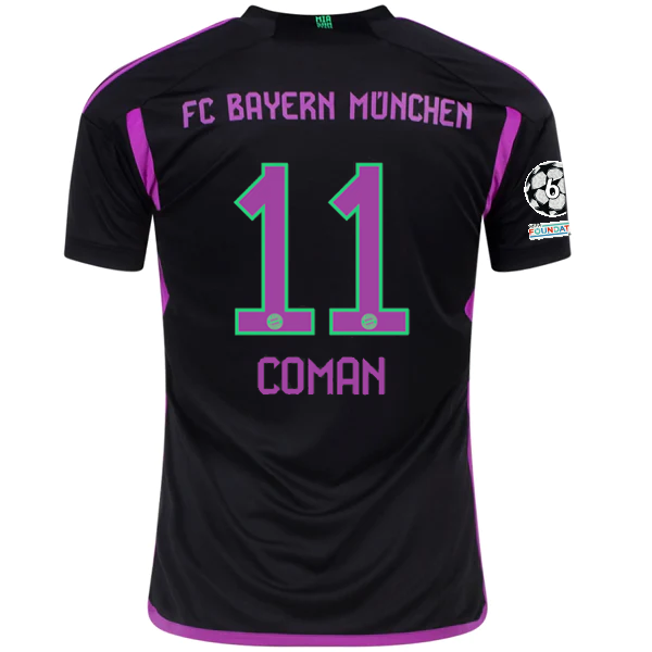 adidas Bayern Munich Kingsley Coman Away Jersey w/ Champions League Patches 23/24 (Black)