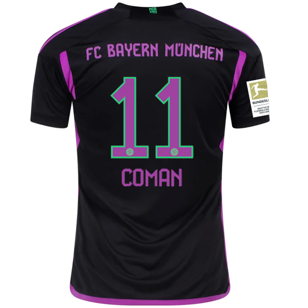 adidas Bayern Munich Kingsley Coman Away Jersey w/ Bundesliga Champions Patch 23/24 (Black)