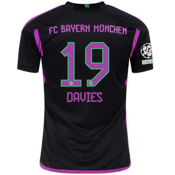 adidas Bayern Munich Alphonso Davies Away Jersey w/ Champions League Patches 23/24 (Black)