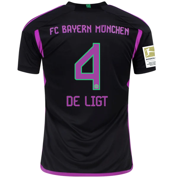 adidas Bayern Munich Matthijs de Ligt Away Jersey w/ Bundesliga Champions Patch 23/24 (Black)