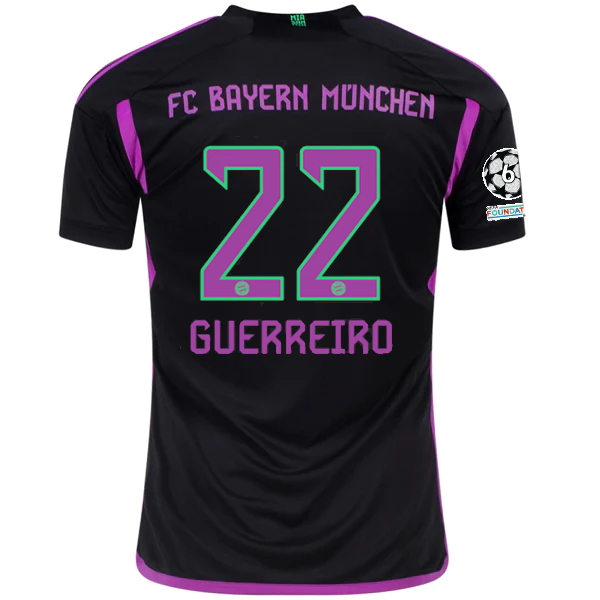 adidas Bayern Munich Raphaël Guerreiro Away Jersey w/ Champions League Patches 23/24 (Black)