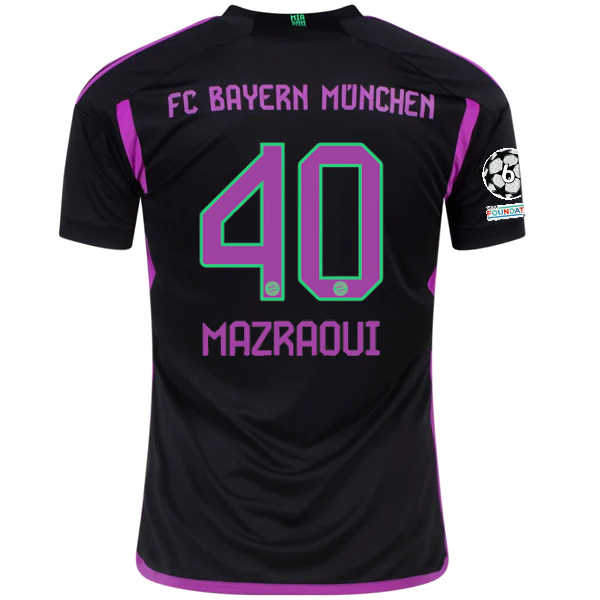 adidas Bayern Munich Noussair Mazraoui Away Jersey w/ Champions League Patches 23/24 (Black)