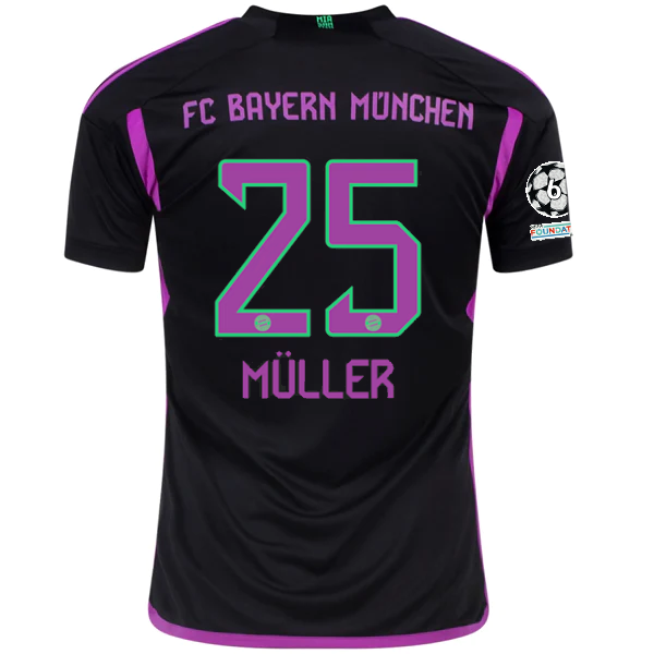 adidas Bayern Munich Thomas Müller Away Jersey w/ Champions League Patches 23/24 (Black)