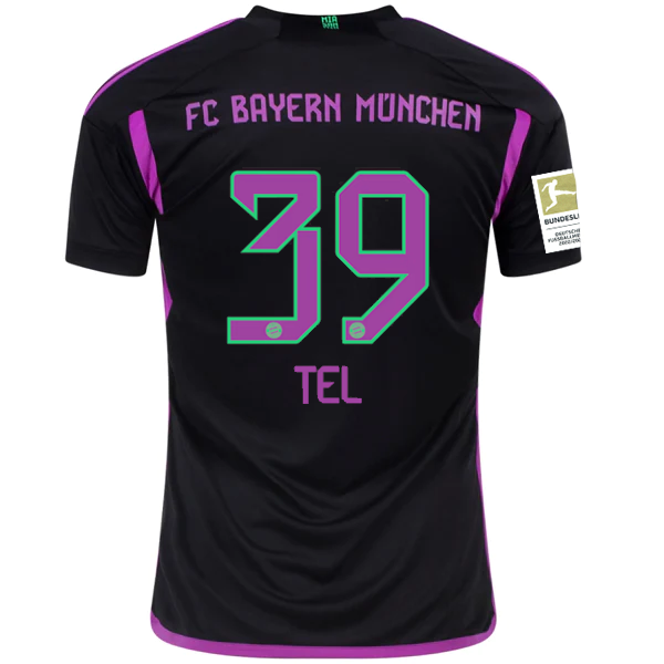 adidas Bayern Munich Mathys Tel Away Jersey w/ Bundesliga Champions Patch 23/24 (Black)