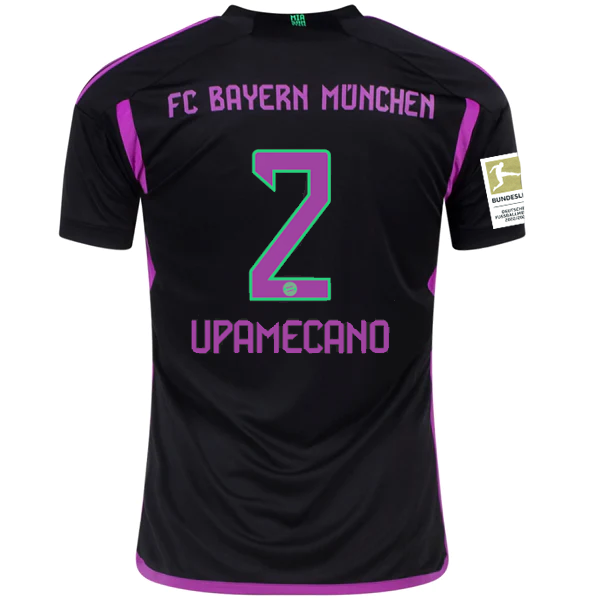 adidas Bayern Munich Dayot Upamecano Away Jersey w/ Bundesliga Champions Patch 23/24 (Black)