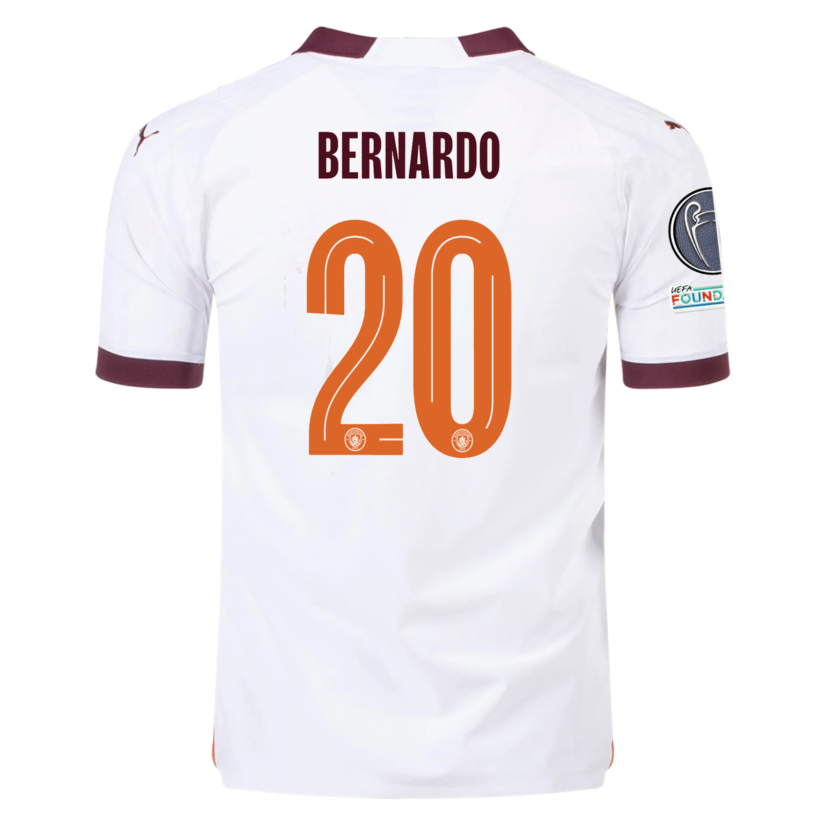 Puma Manchester City Authentic Bernardo Silva Away Jersey w/ Champions League + Club World Cup Patches 23/24 (Puma White/Aubergine)