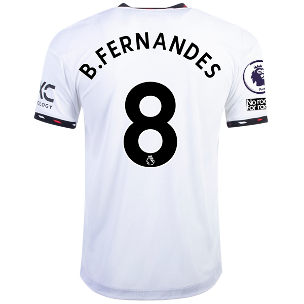 adidas Manchester United Bruno Fernandes Authentic Away Jersey w/ EPL + No Room For Racism Patches 22/23 (White/Black)