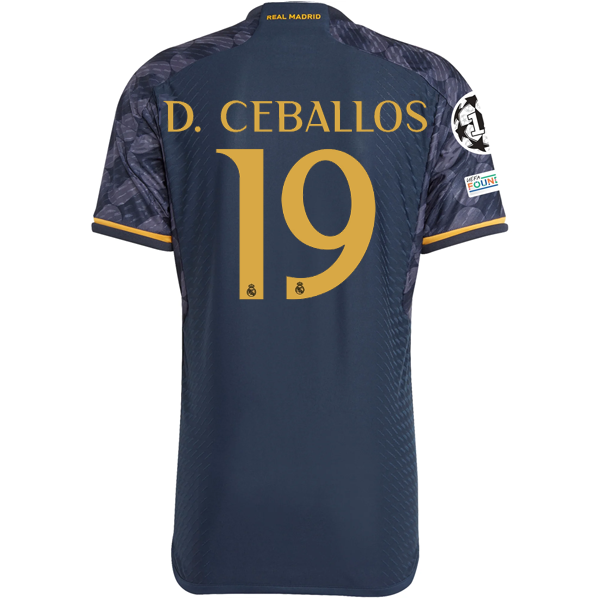 adidas Real Madrid Authentic Dani Ceballos Away Jersey w/ Champions League + Club World Cup Patch 23/24 (Legend Ink/Preloved Yellow)