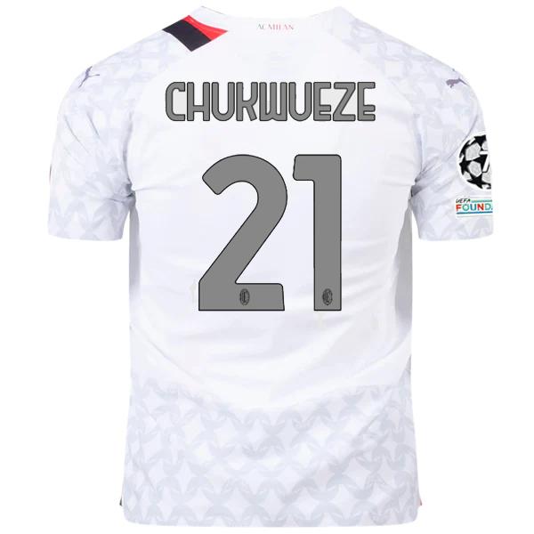 Puma AC Milan Authentic Samuel Chukwueze Away Jersey w/ Champions League Patches 23/24 (Puma White/Feather Grey)