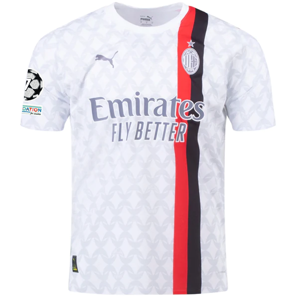 Puma AC Milan Authentic Divock Origi Away Jersey w/ Champions League Patches 23/24 (Puma White/Feather Grey)