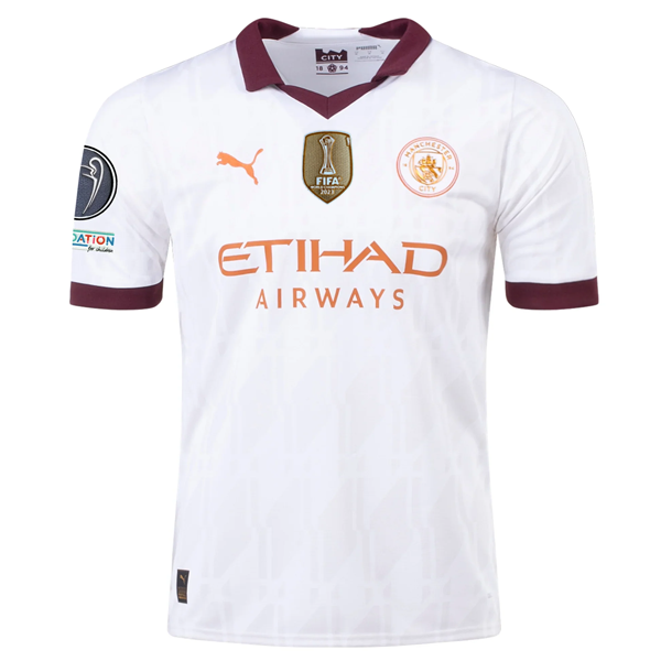 Puma Manchester City Authentic Akanji Away Jersey w/ Champions League + Club World Cup Patch 23/24 (Puma White/Aubergine)