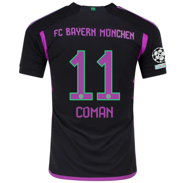 adidas Bayern Munich Authentic Kingsley Coman Away Jersey w/ Champions League Patches 23/24 (Black)