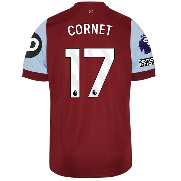 Umbro West Ham United Maxwel Cornet Home Jersey w/ EPL + No Room For Racism Patches 23/24 (Claret/Blue)
