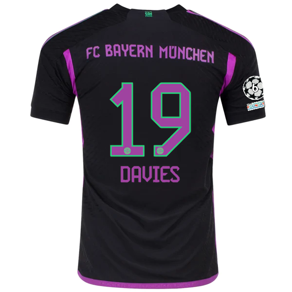 adidas Bayern Munich Authentic Alphonso Davies Away Jersey w/ Champions League Patches 23/24 (Black)