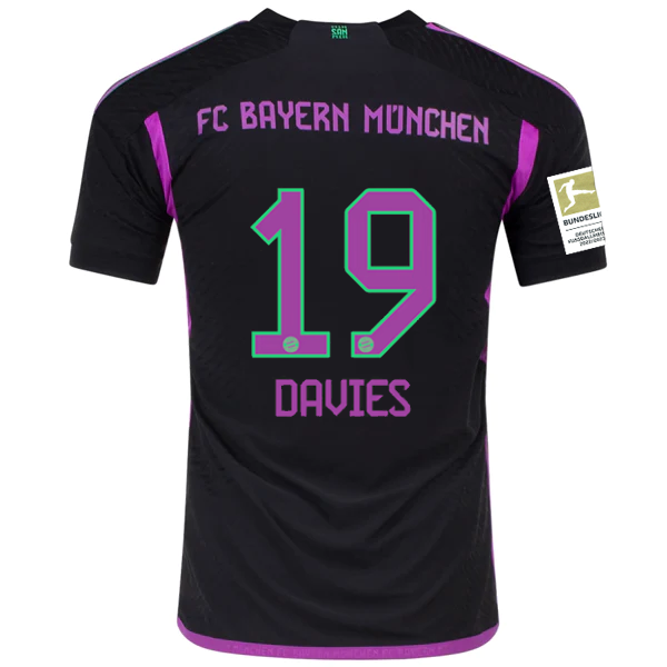 adidas Bayern Munich Authentic Alphonso Davies Away Jersey w/ Bundesliga Champion Patch 23/24 (Black)