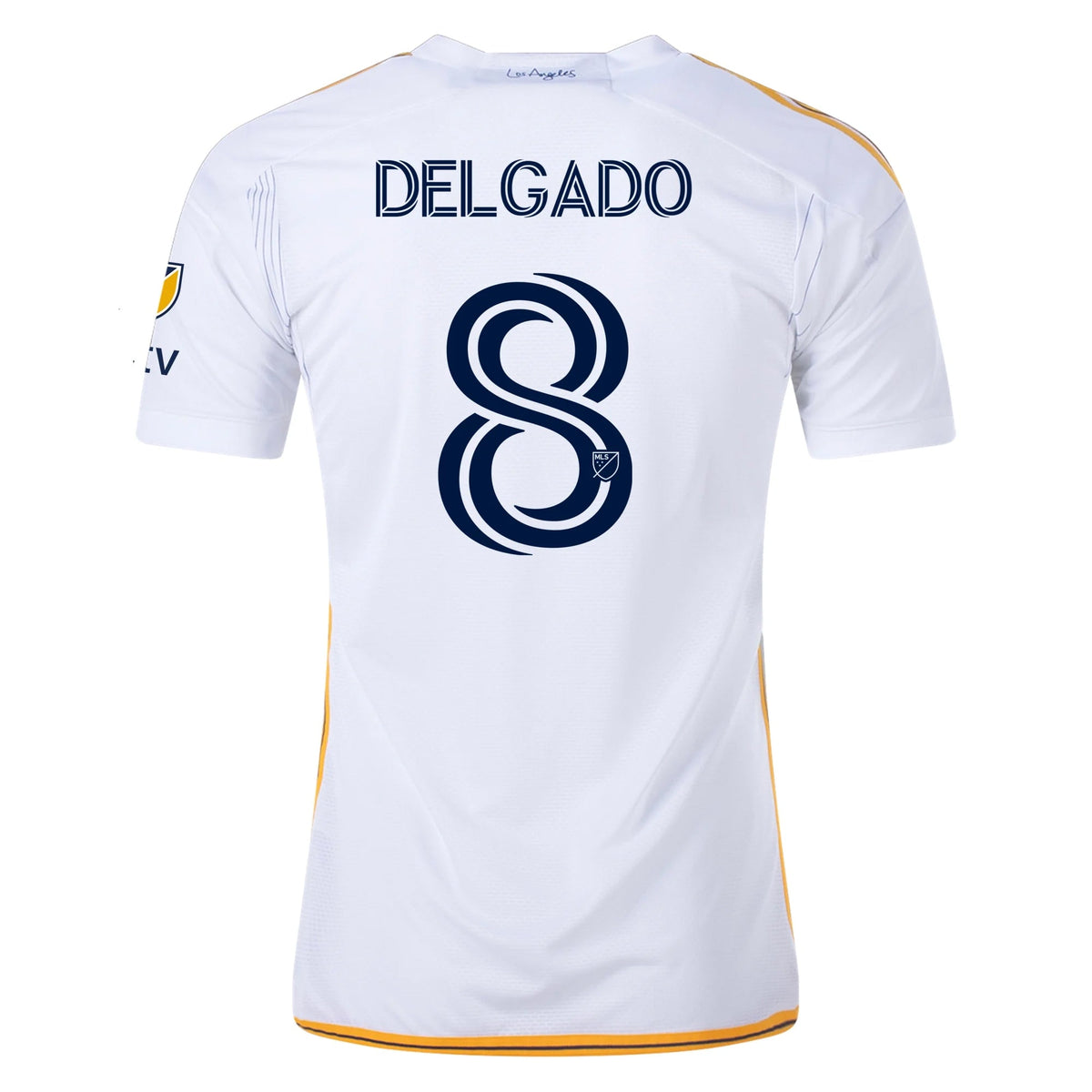 adidas LA Galaxy Authentic Marco Delgado Home Jersey w/ MLS + Apple TV Patches 24/25 (White/Yellow/Navy)