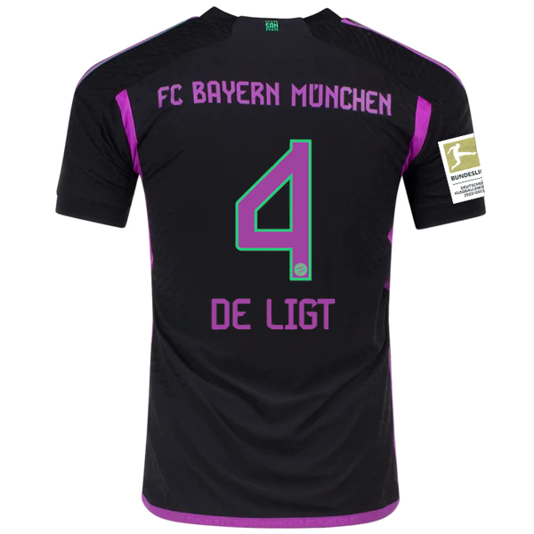 adidas Bayern Munich Authentic Matthijs de Ligt Away Jersey w/ Bundesliga Champion Patch 23/24 (Black)