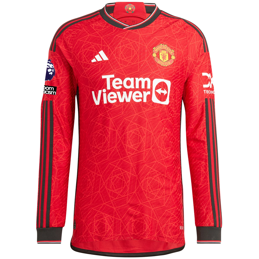 adidas Manchester United Authentic Luke Shaw Long Sleeve Home Jersey w/ EPL + No Room For Racism Patches 23/24 (Team College Red)