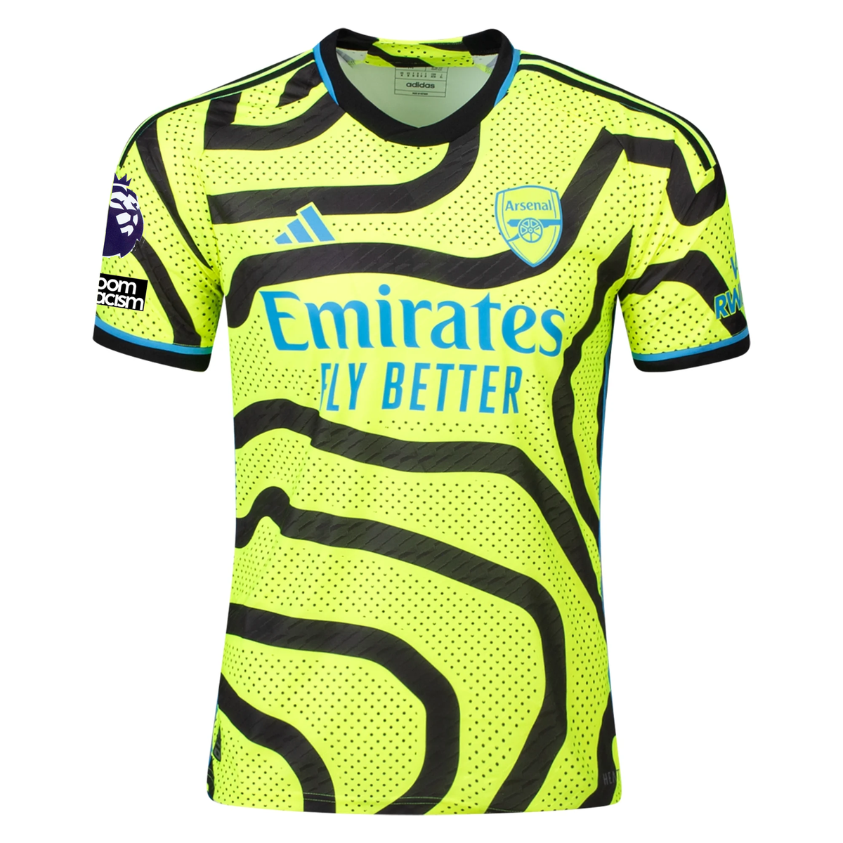 adidas Arsenal Authentic Martin Odegaard Away Jersey w/ EPL + No Room For Racism Patches 23/24 (Team Solar Yellow/Black)