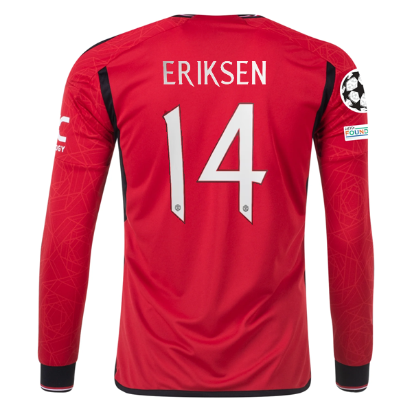 adidas Manchester United Authentic Christian Eriksen Long Sleeve Home Jersey w/ Champions League Patches 23/24 (Team College Red)