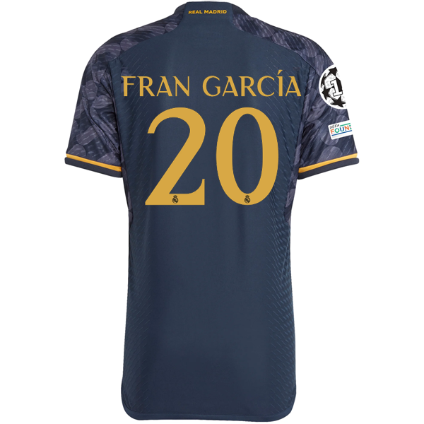 adidas Real Madrid Authentic Fran Garcia Away Jersey w/ Champions League + Club World Cup Patch 23/24 (Legend Ink/Preloved Yellow)