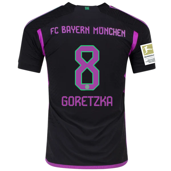 adidas Bayern Munich Authentic Leon Goretzka Away Jersey w/ Bundesliga Champion Patch 23/24 (Black)