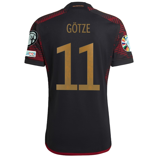 adidas Germany Mario Gotze Away Jersey w/ Euro Qualifier Patches 22/23 (Black/Burgundy)