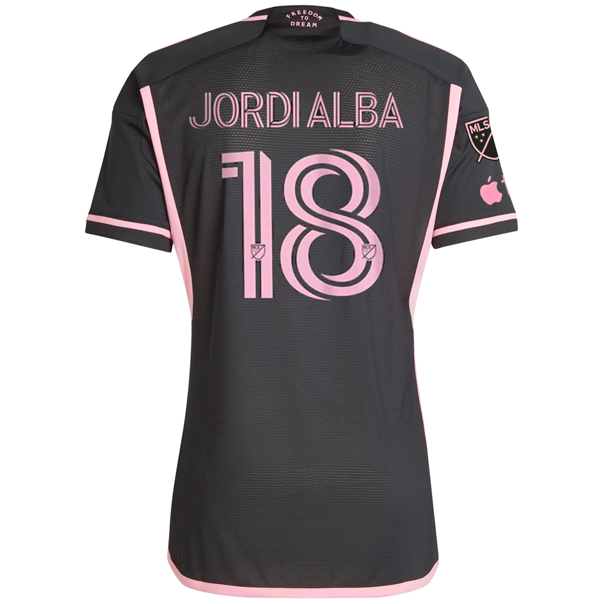 adidas Inter Miami Authentic Jordi Alba Royal Caribbean Away Jersey w/ MLS + Apple TV Patches 23/24 (Black/Bliss Pink)