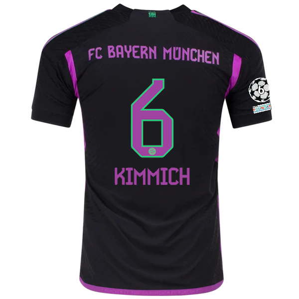 adidas Bayern Munich Authentic Joshua Kimmich Away Jersey w/ Champions League Patches 23/24 (Black)