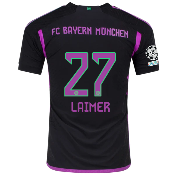 adidas Bayern Munich Authentic Konrad Laimer Away Jersey w/ Champions League Patches 23/24 (Black)