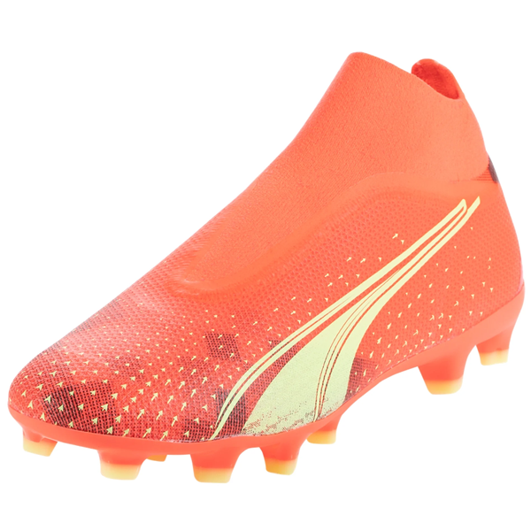 Puma Ultra Match+ Laceless FG/AG Soccer Cleats (Coral/Fizzy Light/Black)