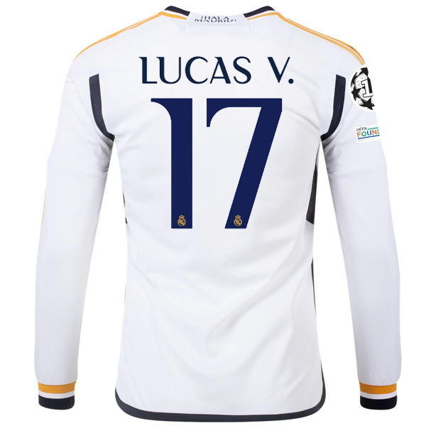 adidas Real Madrid Long Sleeve Lucas Vazquez Home Jersey w/ Champions League + Club World Cup Patches 23/24 (White)