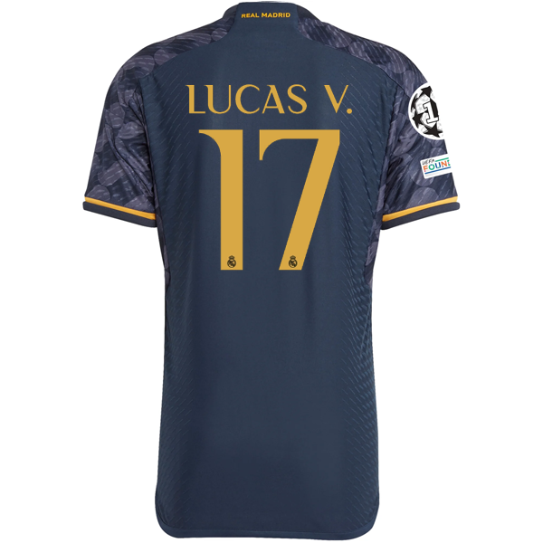 adidas Real Madrid Authentic Lucas Vasquez Away Jersey w/ Champions League + Club World Cup Patch 23/24 (Legend Ink/Preloved Yellow)