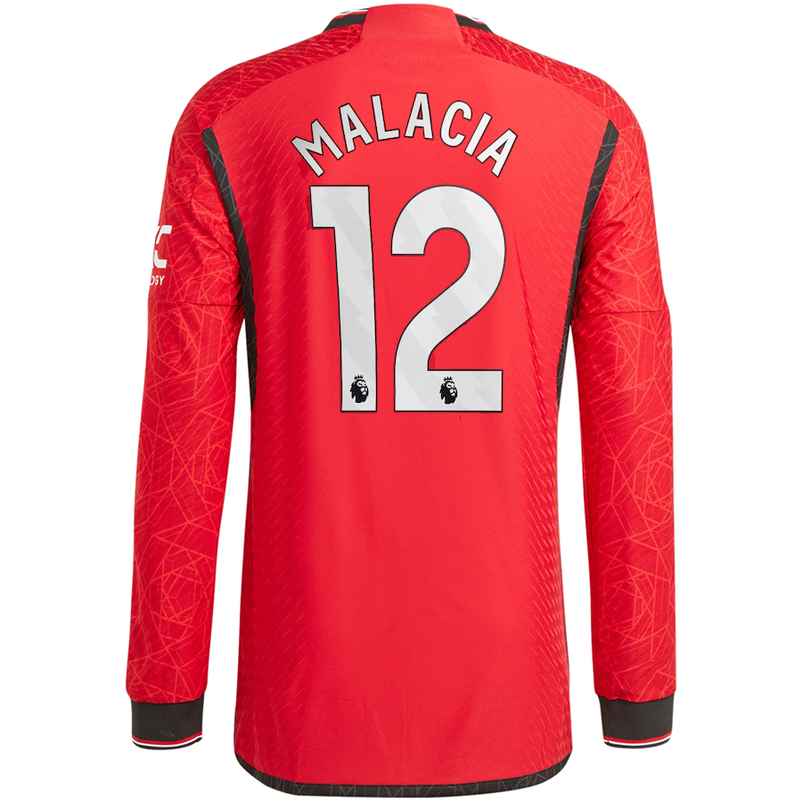 adidas Manchester United Authentic Tyrell Malacia Long Sleeve Home Jersey w/ EPL + No Room For Racism Patches 23/24 (Team College Red)