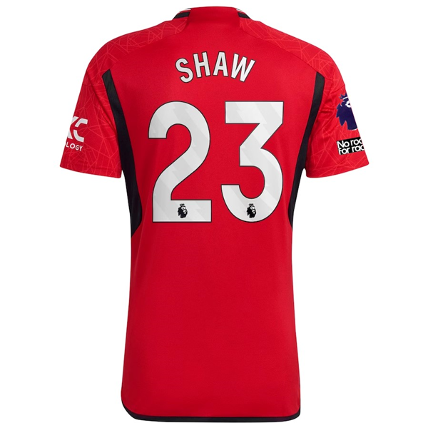 adidas Manchester United Luke Shaw Home Jersey 23/24 w/ EPL + No Room For Racism Patches (Team College Red)