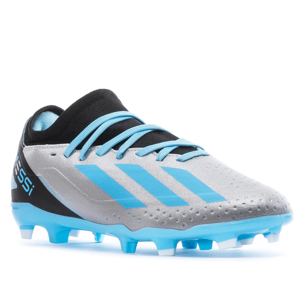 adidas Jr. X Crazyfast Messi.3 FG Soccer Cleats (Silver Metallic/Bliss Blue)