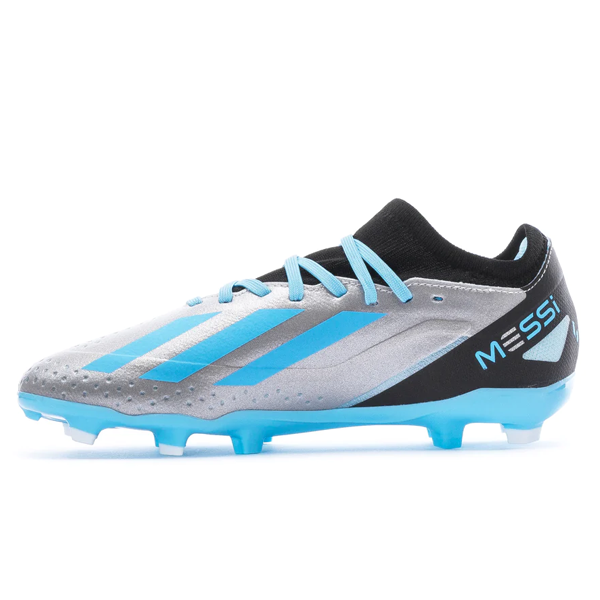 adidas Jr. X Crazyfast Messi.3 FG Soccer Cleats (Silver Metallic/Bliss Blue)