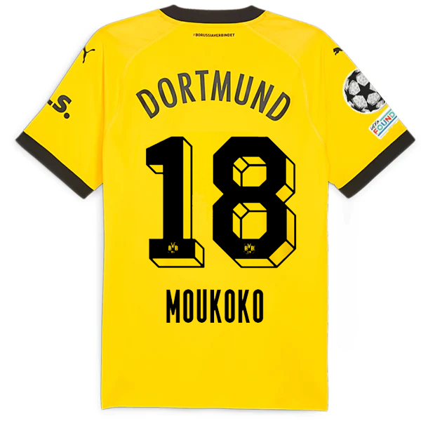 Puma Borussia Dortmund Authentic Muokoko Home Jersey w/ Champions League Patches 23/24 (Cyber Yellow/Puma Black)