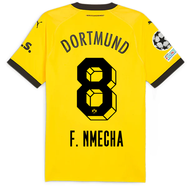 Puma Borussia Dortmund Authentic Nmecha Home Jersey w/ Champions League Patches 23/24 (Cyber Yellow/Puma Black)