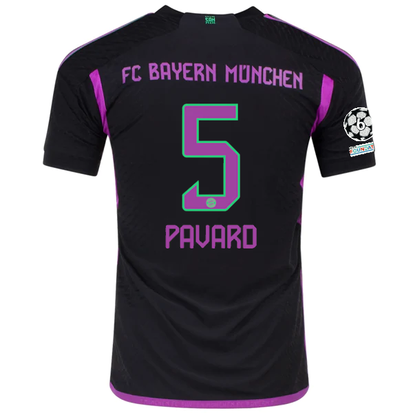 adidas Bayern Munich Authentic Benjamin Pavard Away Jersey w/ Champions League Patches 23/24 (Black)