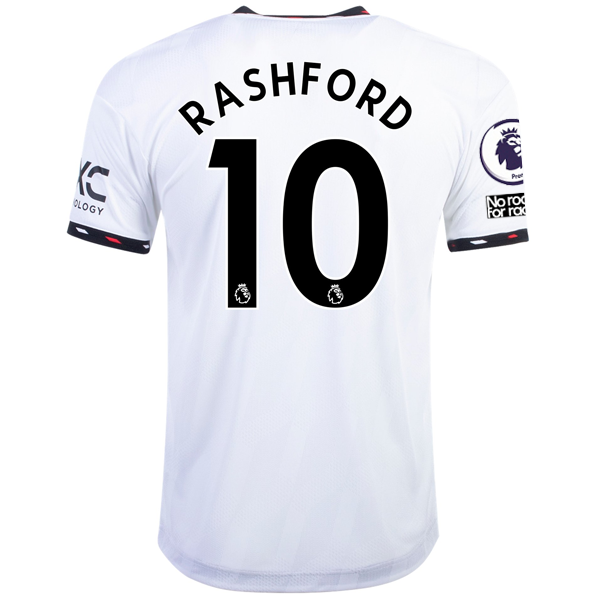 adidas Manchester United Marcus Rashford Authentic Away Jersey w/ EPL + No Room For Racism Patches 22/23 (White/Black)