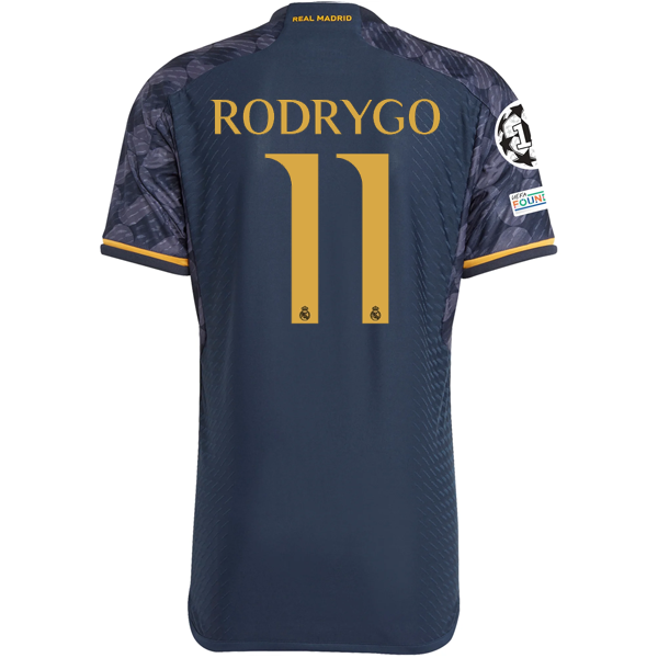 adidas Real Madrid Authentic Rodrygo Away Jersey w/ Champions League + Club World Cup Patch 23/24 (Legend Ink/Preloved Yellow)