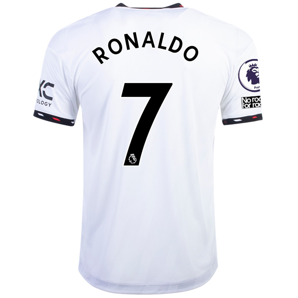 adidas Manchester United Cristiano Ronaldo Authentic Away Jersey w/ EPL + No Room For Racism Patches 22/23 (White/Black)