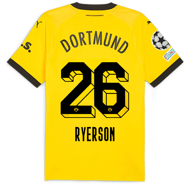 Puma Borussia Dortmund Authentic Ryerson Home Jersey w/ Champions League Patches 23/24 (Cyber Yellow/Puma Black)