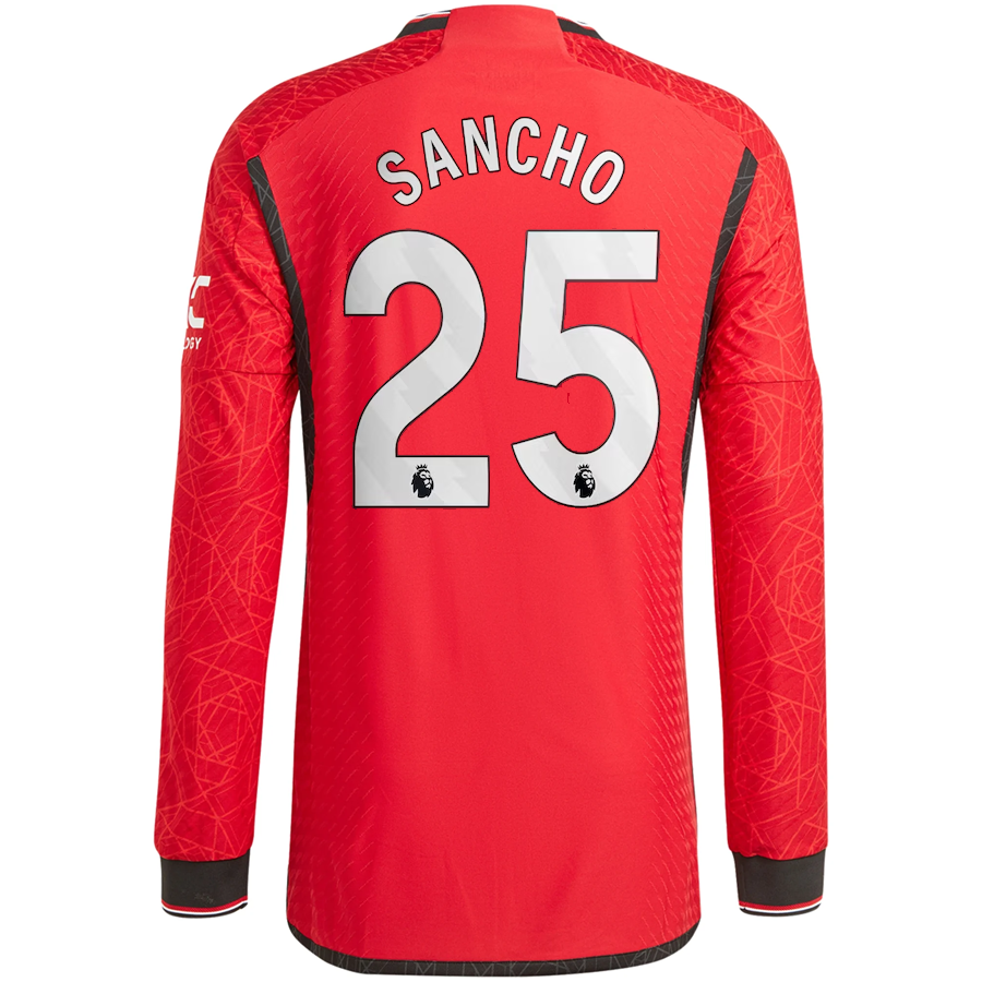 adidas Manchester United Authentic Jadon Sancho Long Sleeve Home Jersey w/ EPL + No Room For Racism Patches 23/24 (Team College Red)