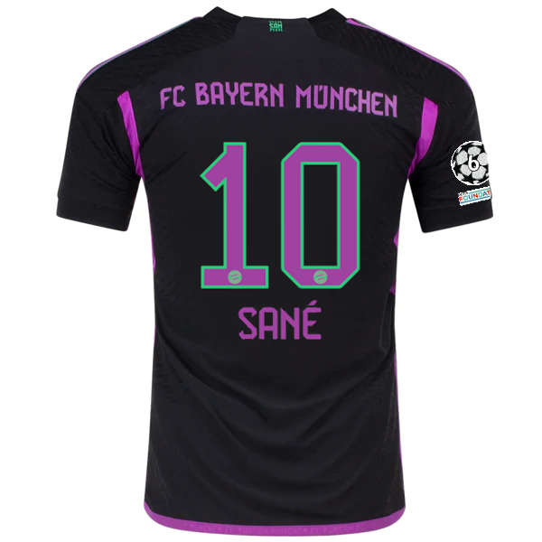 adidas Bayern Munich Authentic Leroy Sané Away Jersey w/ Champions League Patches 23/24 (Black)